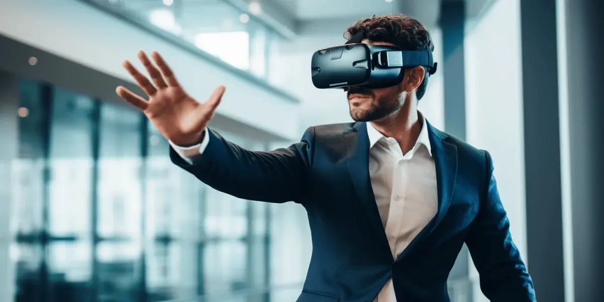 Business Man Using VR - Brain Training for Business